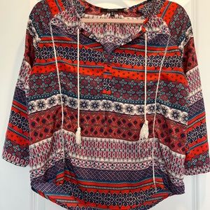 19 Cooper Printed Peasant Top with Tassels, Size XS